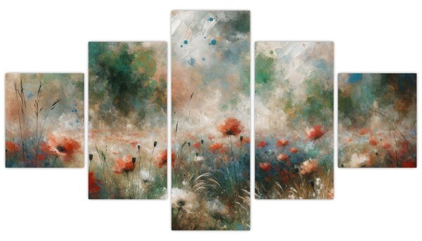 Obraz - Abstrakce pole s vlčími máky (125x70 cm)