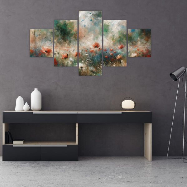 Obraz - Abstrakce pole s vlčími máky (125x70 cm)
