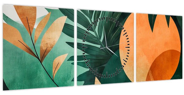 Obraz - Geometrické přírodní motivy (s hodinami) (90x30 cm)