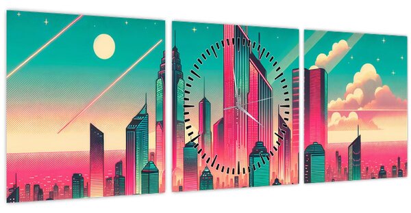 Obraz - Velkoměsto v pop-art stylu (s hodinami) (90x30 cm)