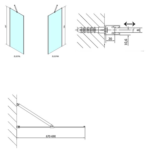 Boční panel ZOOM LINE 700 mm, čiré sklo