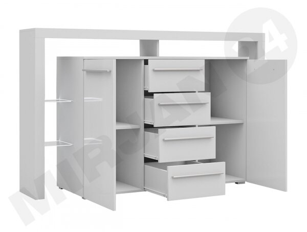Komoda Ravido II Plus, Barva: bílá / šedý lesk 5902928070996