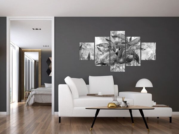 Obraz - Plameňáci graffiti (125x70 cm)
