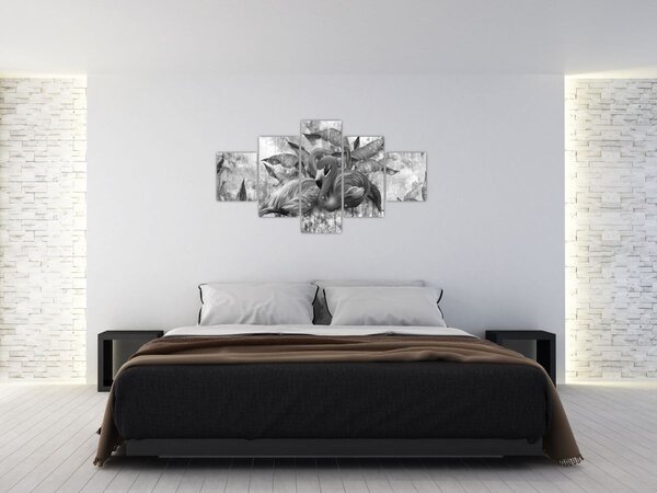 Obraz - Plameňáci graffiti (125x70 cm)