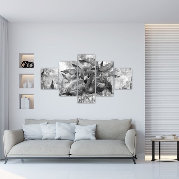 Obraz - Plameňáci graffiti (125x70 cm)