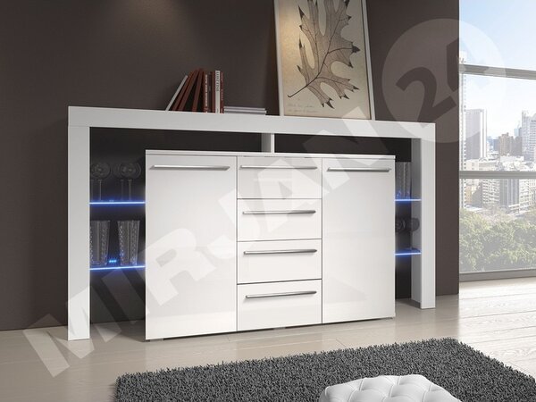 Komoda Ravido II Plus, Barva: bílá / šedý lesk 5902928070996