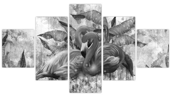 Obraz - Plameňáci graffiti (125x70 cm)