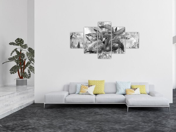 Obraz - Plameňáci graffiti (125x70 cm)