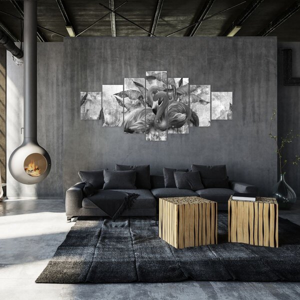 Obraz - Plameňáci graffiti (210x100 cm)