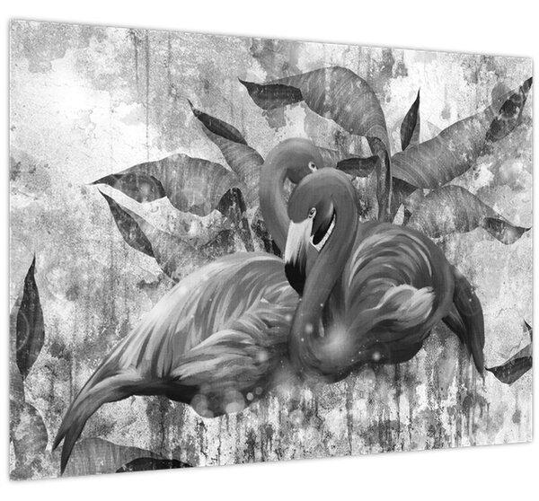 Obraz - Plameňáci graffiti (70x50 cm)