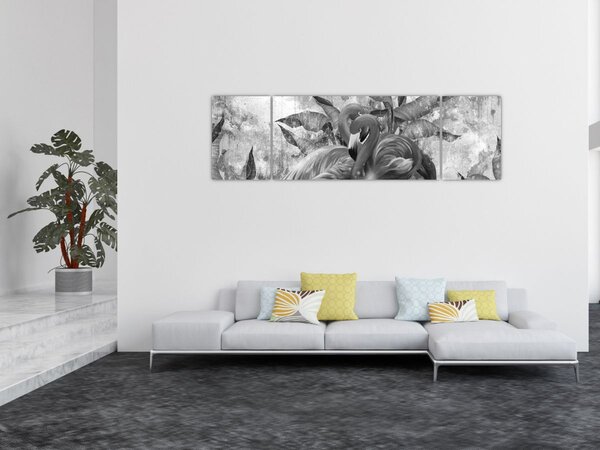 Obraz - Plameňáci graffiti (170x50 cm)