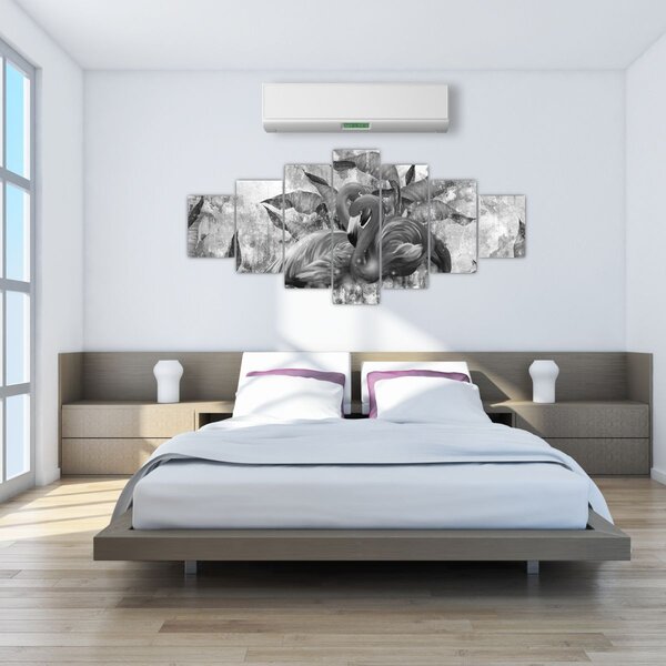 Obraz - Plameňáci graffiti (210x100 cm)