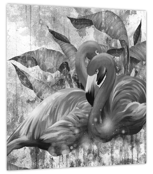 Obraz - Plameňáci graffiti (30x30 cm)