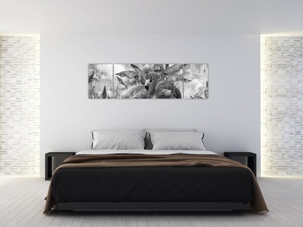 Obraz - Plameňáci graffiti (170x50 cm)
