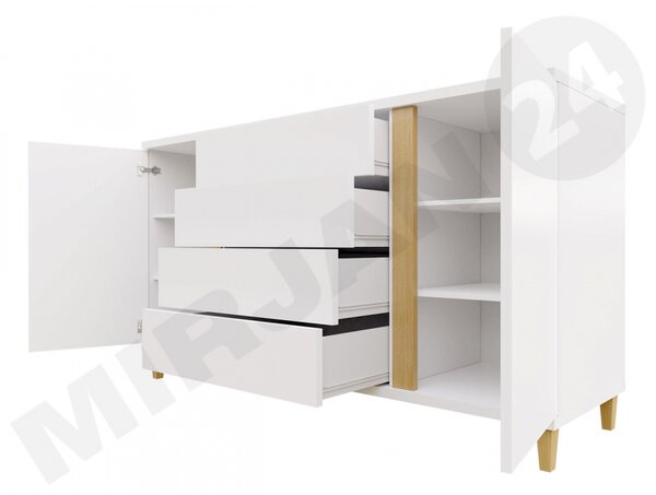 Komoda Anrok 180 AR04, Barva: bílá / bílý lesk + přírodní dýha 5902928361339