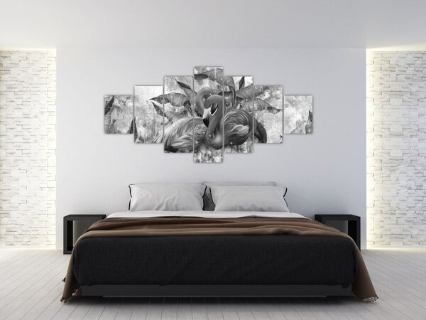 Obraz - Plameňáci graffiti (210x100 cm)