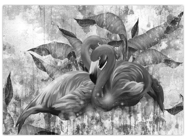 Obraz - Plameňáci graffiti (70x50 cm)