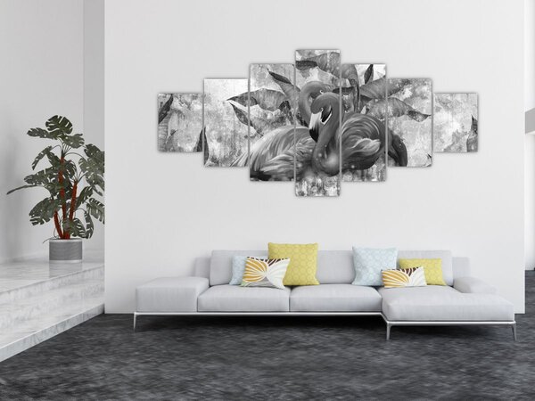 Obraz - Plameňáci graffiti (210x100 cm)