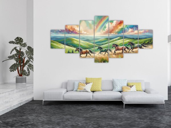 Obraz - Koni cválající krajinou (210x100 cm)