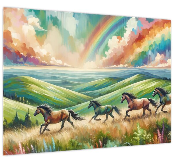 Obraz - Koni cválající krajinou (70x50 cm)