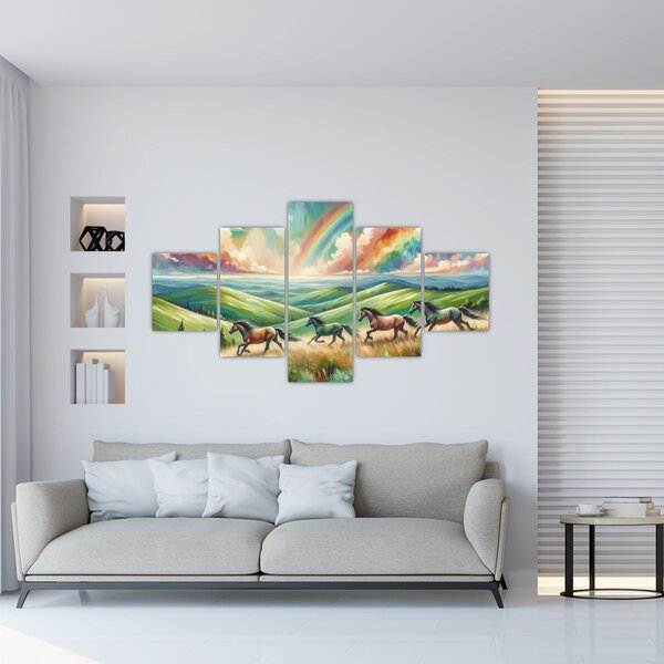 Obraz - Koni cválající krajinou (125x70 cm)