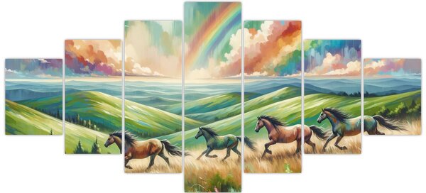 Obraz - Koni cválající krajinou (210x100 cm)