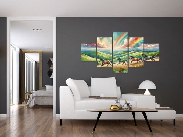 Obraz - Koni cválající krajinou (125x70 cm)