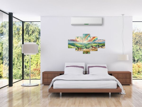 Obraz - Koni cválající krajinou (125x70 cm)