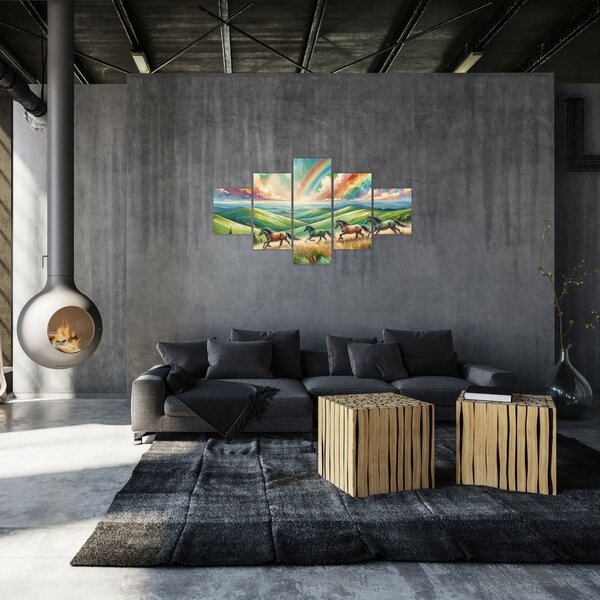 Obraz - Koni cválající krajinou (125x70 cm)