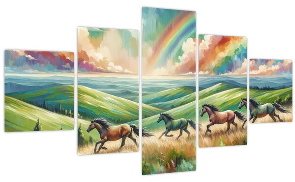 Obraz - Koni cválající krajinou (125x70 cm)