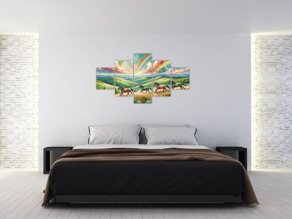 Obraz - Koni cválající krajinou (125x70 cm)