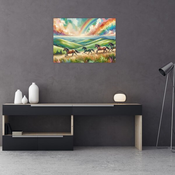 Obraz - Koni cválající krajinou (70x50 cm)