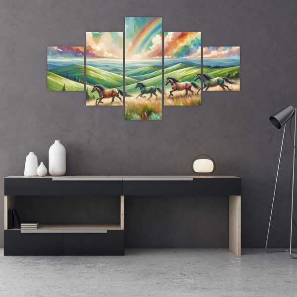 Obraz - Koni cválající krajinou (125x70 cm)