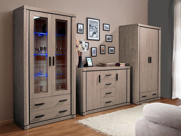Obývací pokoj Xavier IV, Osvětlení: osvětlení LED - bílé, Barva: dub sonoma, Další police: ne 5902928943146