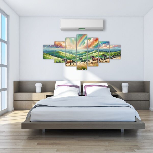 Obraz - Koni cválající krajinou (210x100 cm)
