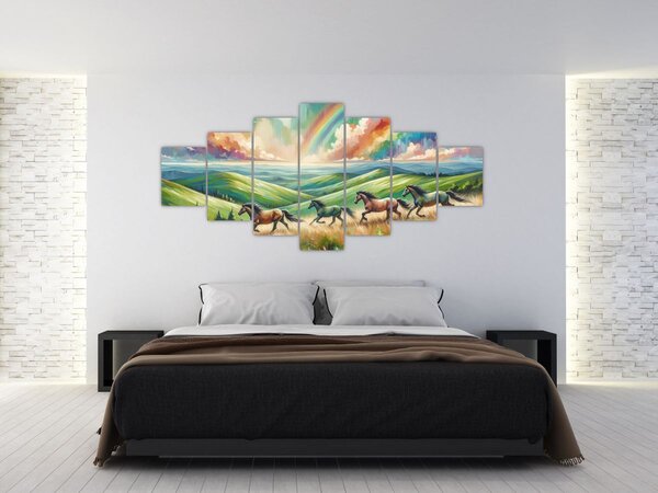 Obraz - Koni cválající krajinou (210x100 cm)