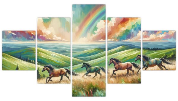Obraz - Koni cválající krajinou (125x70 cm)