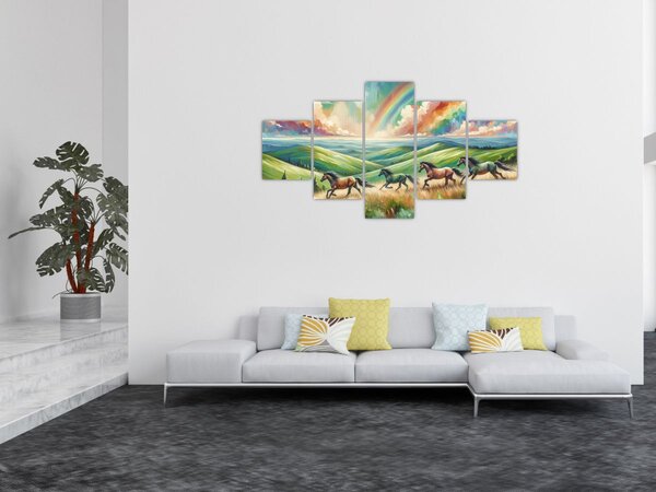 Obraz - Koni cválající krajinou (125x70 cm)