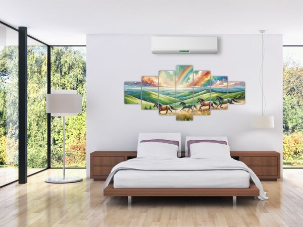 Obraz - Koni cválající krajinou (210x100 cm)