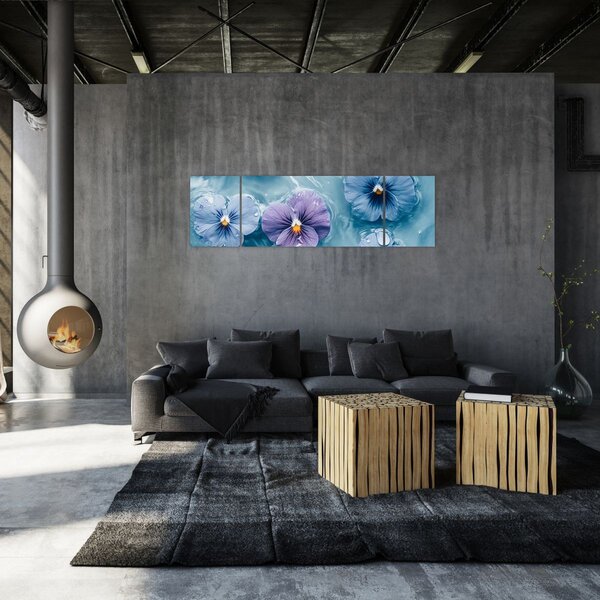 Obraz - Fialky ve vodě (170x50 cm)