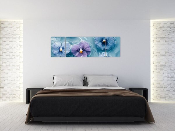 Obraz - Fialky ve vodě (170x50 cm)