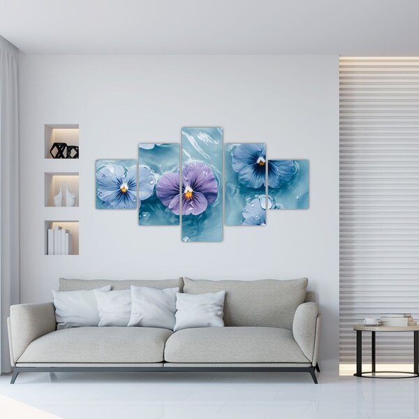 Obraz - Fialky ve vodě (125x70 cm)