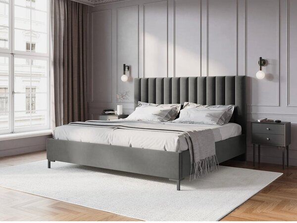 Šedá čalouněná dvoulůžková postel s úložným prostorem s roštem 200x200 cm Casey – Mazzini Beds