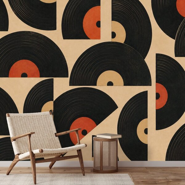 Tapeta retro vinylové desky na béžovém pozadí
