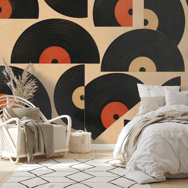 Tapeta retro vinylové desky na béžovém pozadí