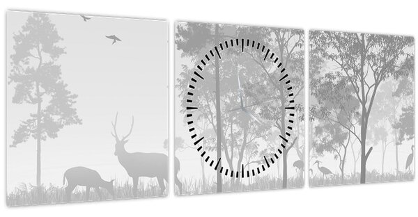 Obraz - Louka s jeleny (s hodinami) (90x30 cm)