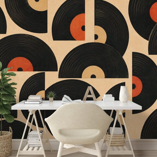 Tapeta retro vinylové desky na béžovém pozadí
