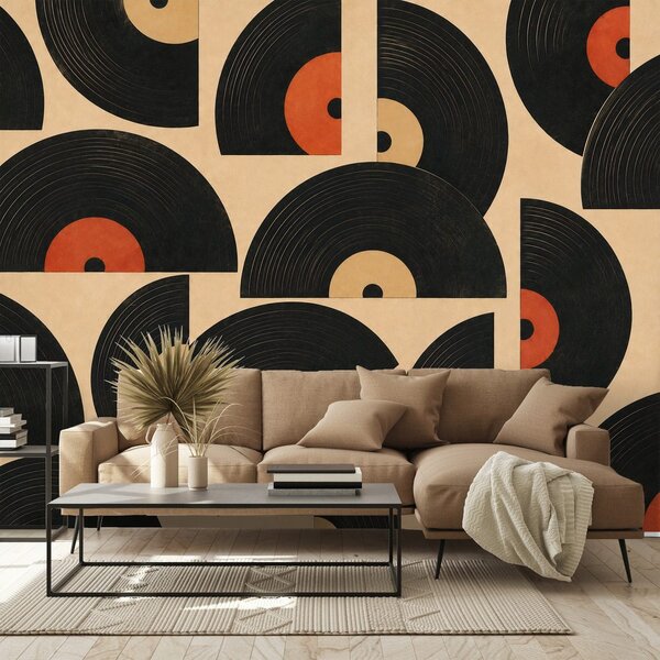 Tapeta retro vinylové desky na béžovém pozadí