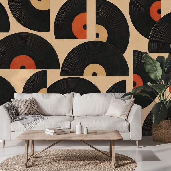 Tapeta retro vinylové desky na béžovém pozadí