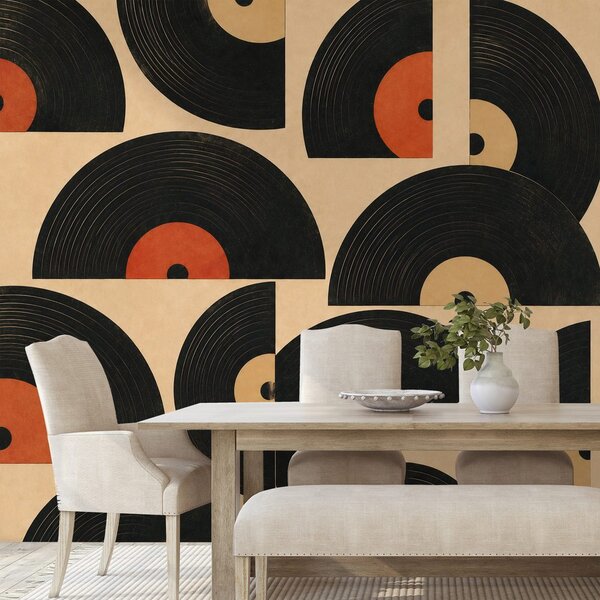 Tapeta retro vinylové desky na béžovém pozadí